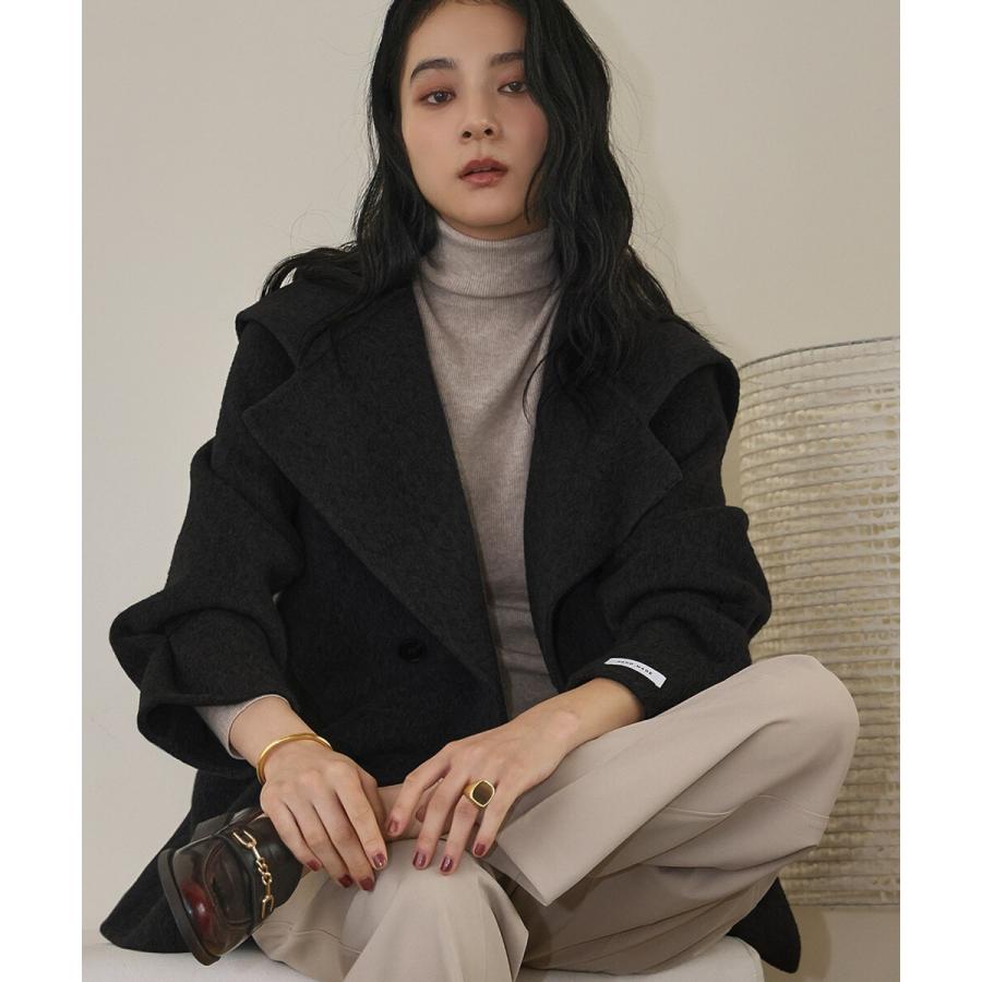 ウール70％】セーラーカラー ウールコート 冬 ミドル丈 ベルト付き