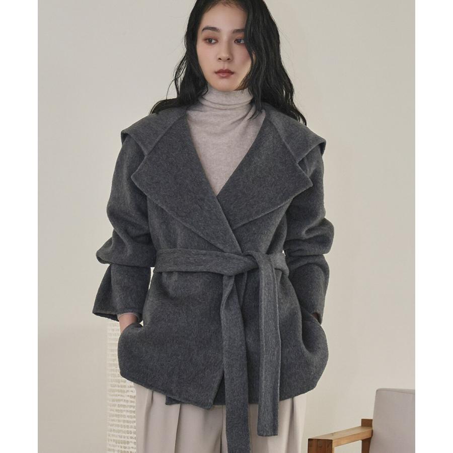 ウール70％】セーラーカラー ウールコート 冬 ミドル丈 ベルト付き
