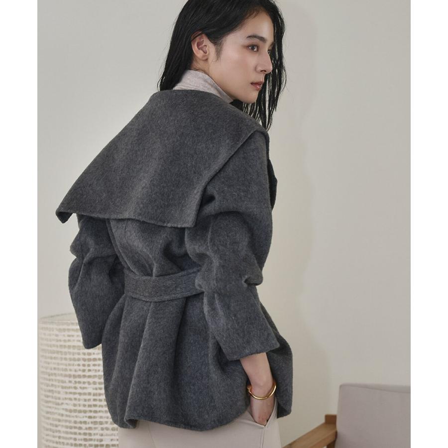 ウール70％】セーラーカラー ウールコート 冬 ミドル丈 ベルト付き