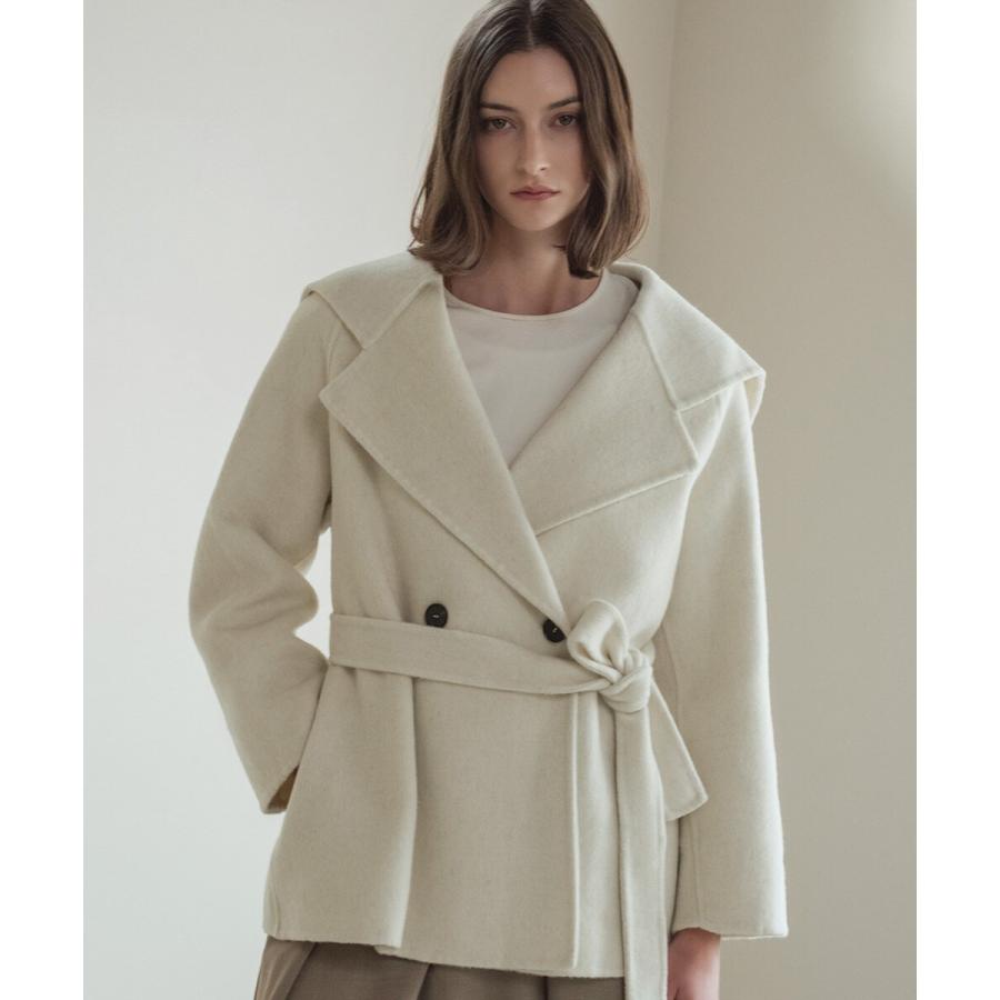 ウール70％】セーラーカラー ウールコート 冬 ミドル丈 ベルト付き