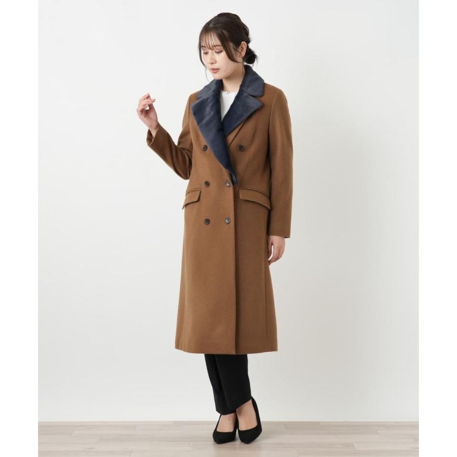 Leilian（レリアン） フェイクファー切替ダブルブレストコート