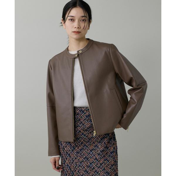 《大きいサイズ》ラムレザー ジップアップブルゾンの画像