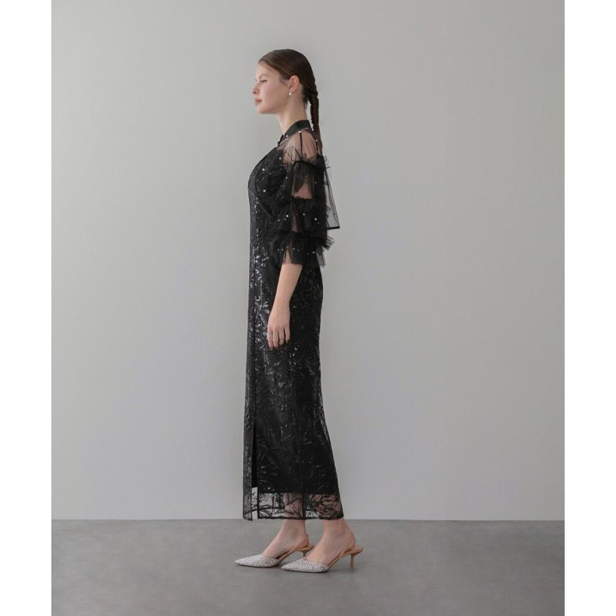 パールフリルチュールボレロレイヤードIラインワンピースドレス