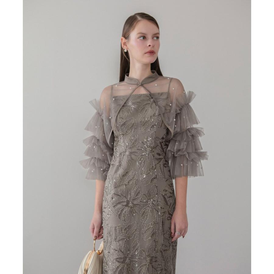 パールフリルチュールボレロレイヤードIラインワンピースドレス