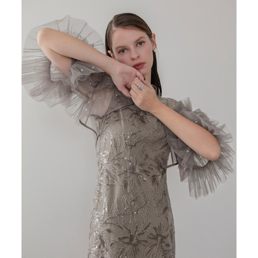 パールフリルチュールボレロレイヤードIラインワンピースドレス