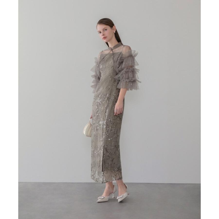 パールフリルチュールボレロレイヤードIラインワンピースドレス