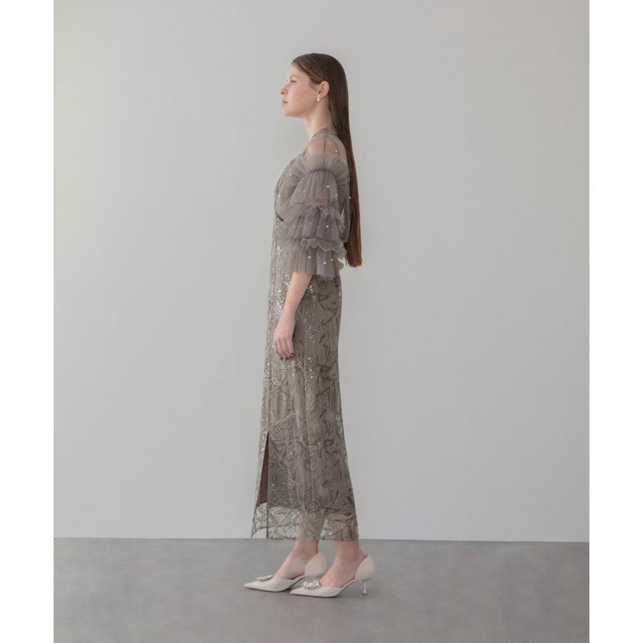 パールフリルチュールボレロレイヤードIラインワンピースドレス