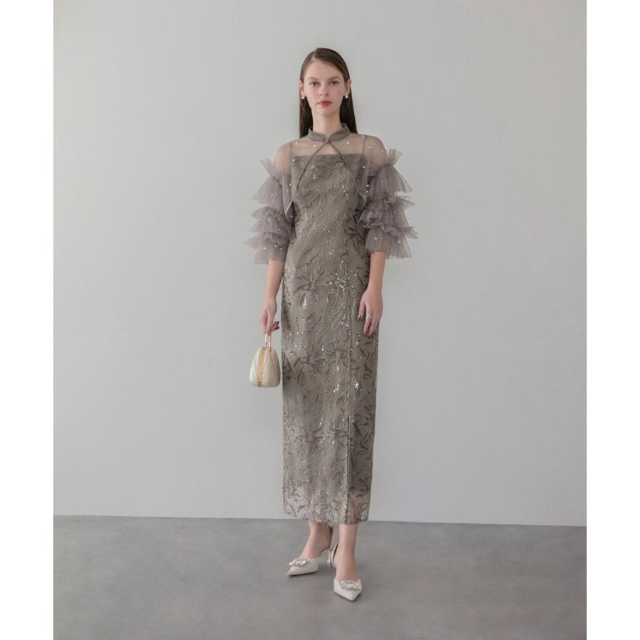 パールフリルチュールボレロレイヤードIラインワンピースドレス