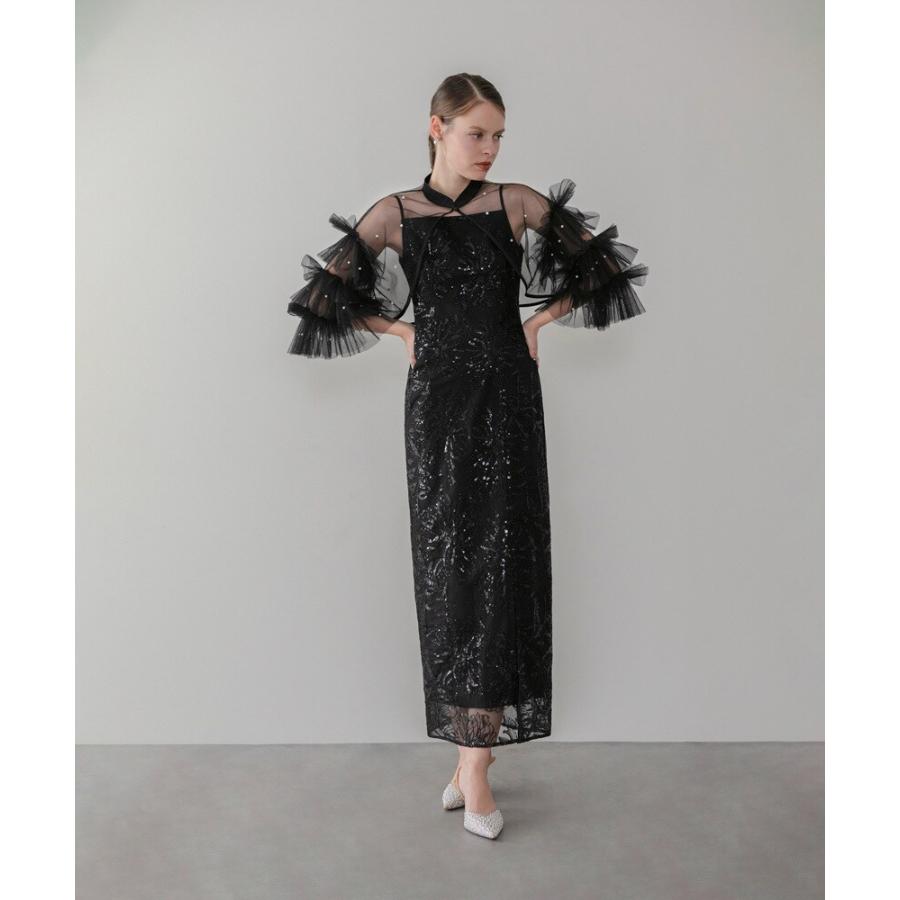 パールフリルチュールボレロレイヤードIラインワンピースドレス