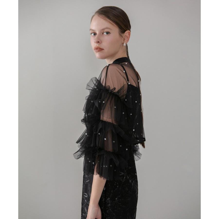 パールフリルチュールボレロレイヤードIラインワンピースドレス