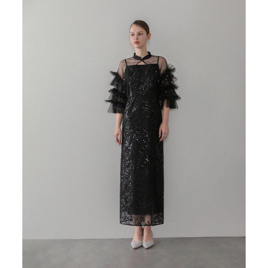 パールフリルチュールボレロレイヤードIラインワンピースドレス