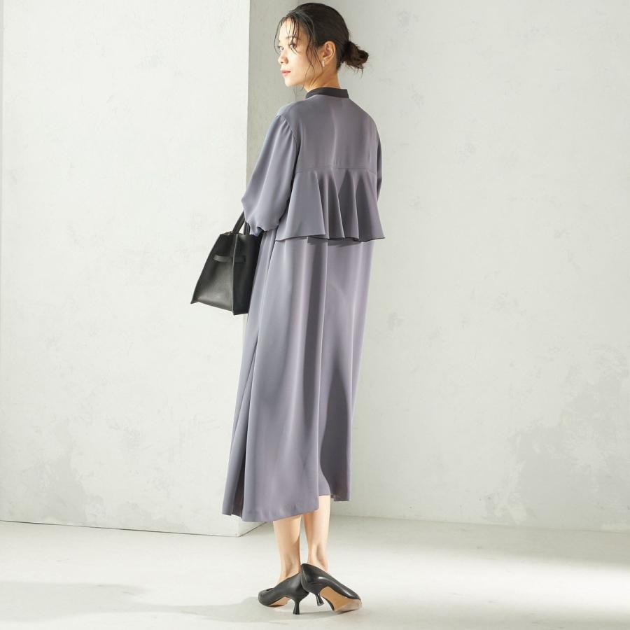 〈洗濯機可能〉ライト ダブルクロス バックフリル Aライン ワンピース（セレモニー対応可）の画像
