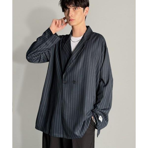 未使用　45R シャツジャケット　ストライプ柄 Classical Origin】「さっと羽織れる」ストライプ柄ドレープテーラード