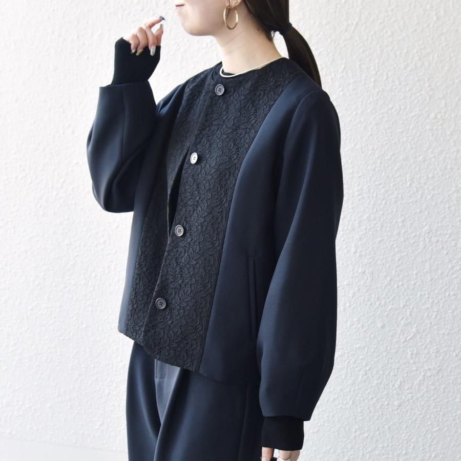 SHIPS any any:〈手洗い可能〉ダブルクロス レース 切替 ノーカラー