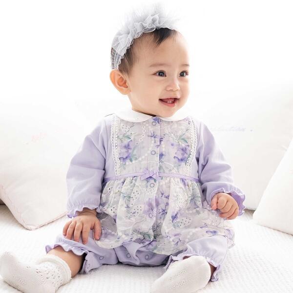 【お揃い】オーガンジー花柄プリントスカート付き長袖カバーオール(70~80cm)_2