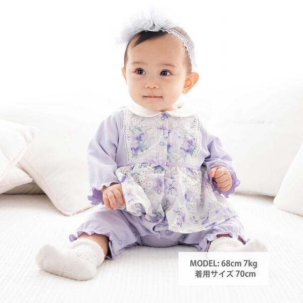 【お揃い】オーガンジー花柄プリントスカート付き長袖カバーオール(70~80cm)_4