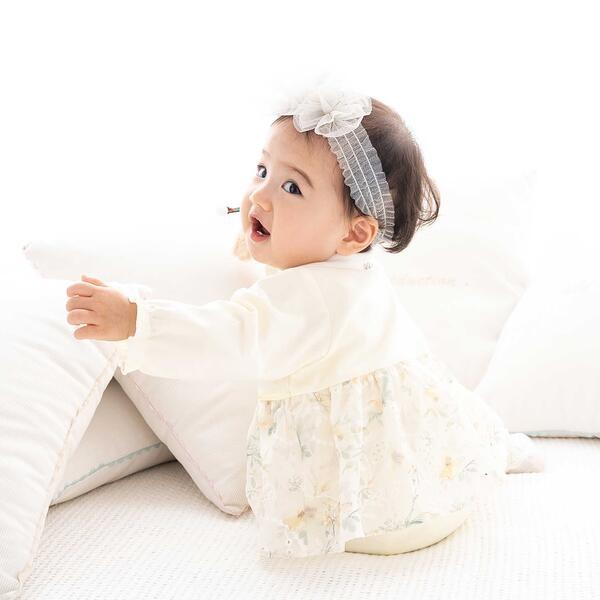 【お揃い】オーガンジー花柄プリントスカート付き長袖カバーオール(70~80cm)_5