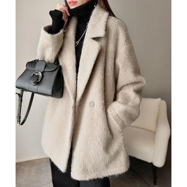 ふわり纏うだけで上品見え。2wayシャギーダブルビックカラージャケット