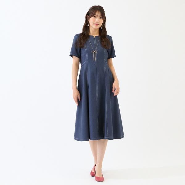 ローズティアラ RoseTiara デニムライクティアードワンピース Rose Tiara（ローズティアラ） 【イージーケア/伸縮性◎】デニムライク