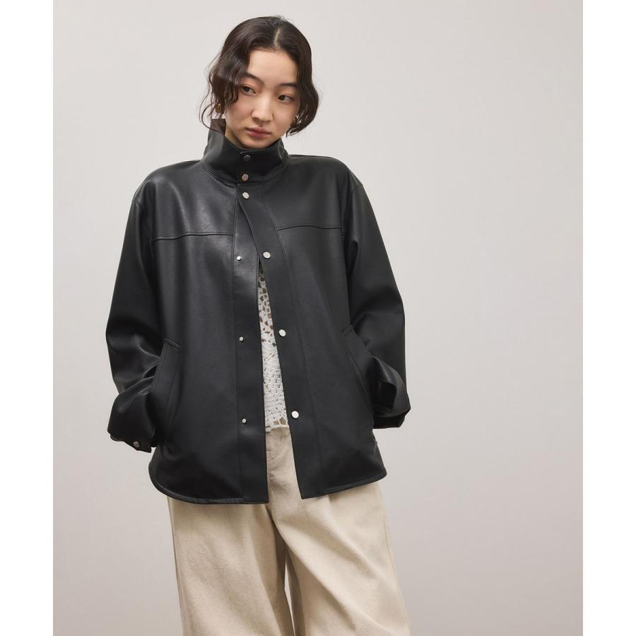 シンセティックレザースタンドネックブルゾン ADAM ET ROPE'（アダムエロペ） シンセティックレザースタンドネック