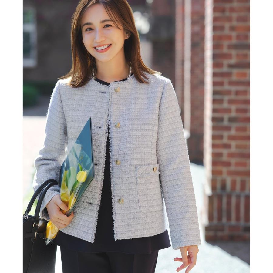 未使用級★FOXEY★雑誌掲載★ツイード生地ノーカラージャケット★フリンジ ANY SIS（エニィスィス） ノーカラーフリンジツイード ジャケット