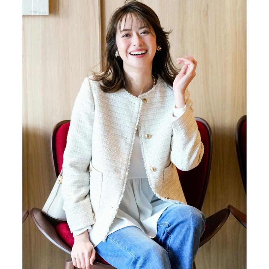 ANY SIS（エニィスィス） ノーカラーフリンジツイード ジャケット