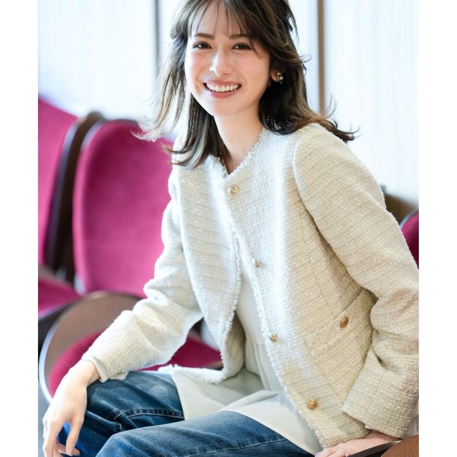 ANY SIS（エニィスィス） ノーカラーフリンジツイード ジャケット