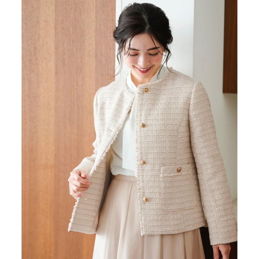 ANY SIS（エニィスィス） ノーカラーフリンジツイード ジャケット