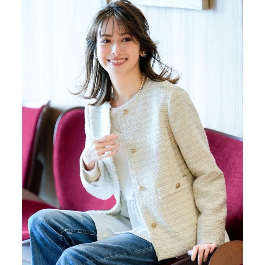 ANY SIS（エニィスィス） ノーカラーフリンジツイード ジャケット