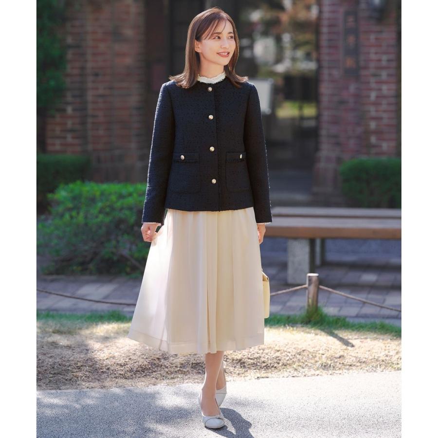 美品　セオリー ジャケット ノーカラー ツイード フリンジ 　紺　0 美品♡定価4.2万】現行 セオリー ツイードフリンジノーカラー