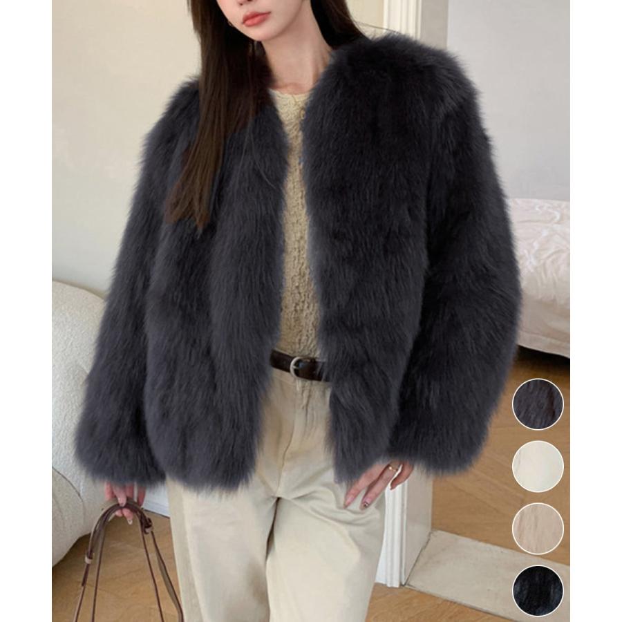 韓国風ノーカラーフェイクファージャケット : マルイ(丸井)Yahoo!店