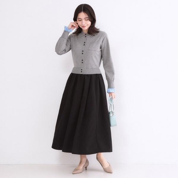 OPAQUE.CLIP（オペークドットクリップ） ポロ襟ニットドッキングフレア