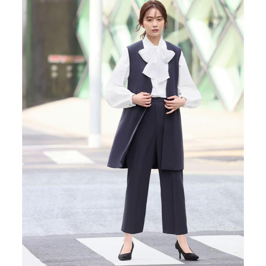3点セット】Vネックロングジレ ボウタイブラウス セットアップ スーツ