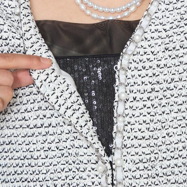 ファンシーニットツイード チェーン 刺繍ジャケットの画像