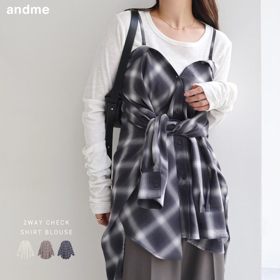 andme（アンドミー） イージーケア 2way チェック シャツ ブラウス