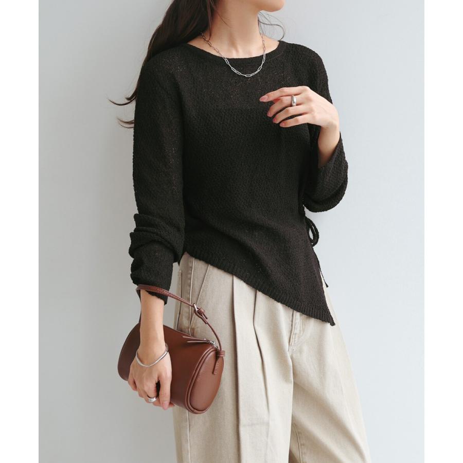 andme（アンドミー） アシンメトリー 長袖 シアー ニット トップス