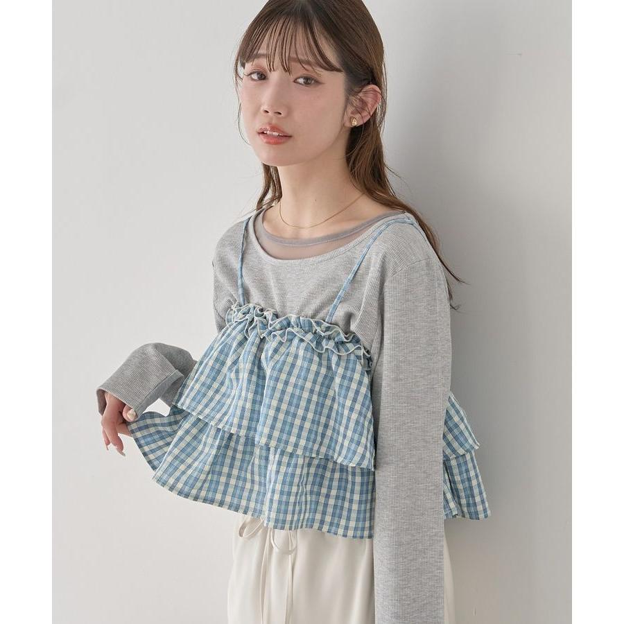 マドモアゼルディオール コルセット風 ビスチェ トップス 水色 チェック M earth music&ecology（アース ミュージック＆エコロジー） 【楽天