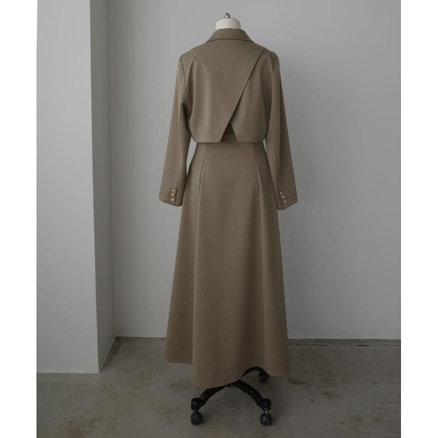 Louere バックスリットショートジャケットsetキャミフレアワンピース
