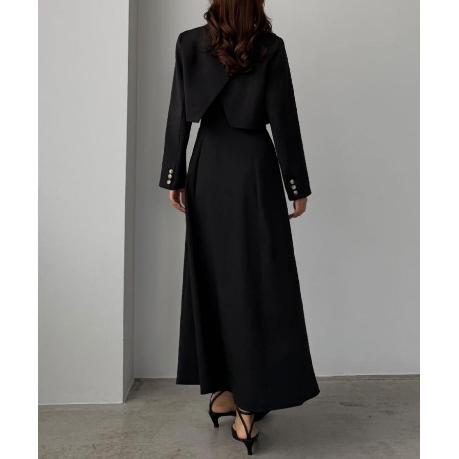 Louere バックスリットショートジャケットsetキャミフレアワンピース