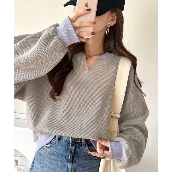【人気‼︎】otii オリジナルワッフルプルオーバー 今っぽさは、色でつくる。オーバーサイズ配色ワッフルプルオーバー