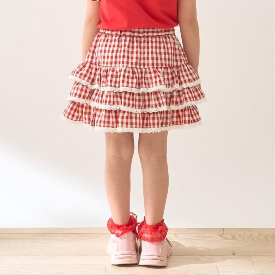 BABY ギンガム3段ティアードスカート　2011年　日本製 UVカット加工】ギンガムチェックティアードスカート(インパン付き