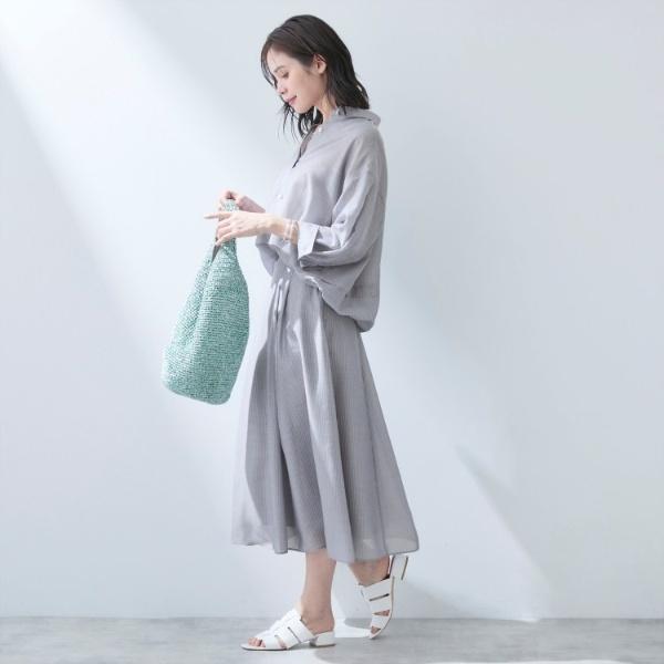 【接触冷感／洗える／SETUP可能】シアーシャンブレータックフレアスカートの画像