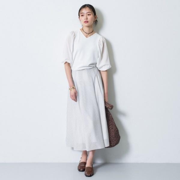 【接触冷感／洗える／SETUP可能】シアーシャンブレータックフレアスカートの画像