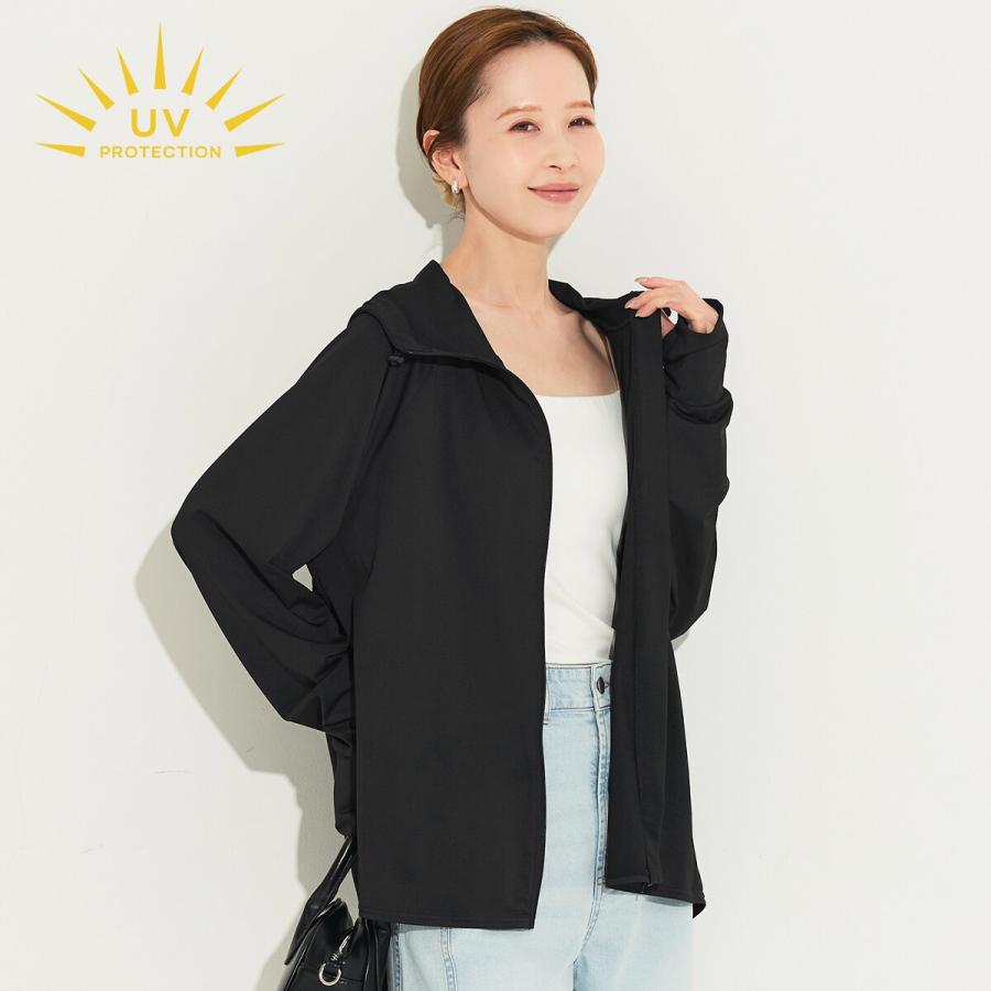 『yori』 撥水　バックギャザー　パーカー　ブラック coca（コカ） ￥新色登場／【田中里奈様着用】バッグギャザーUV
