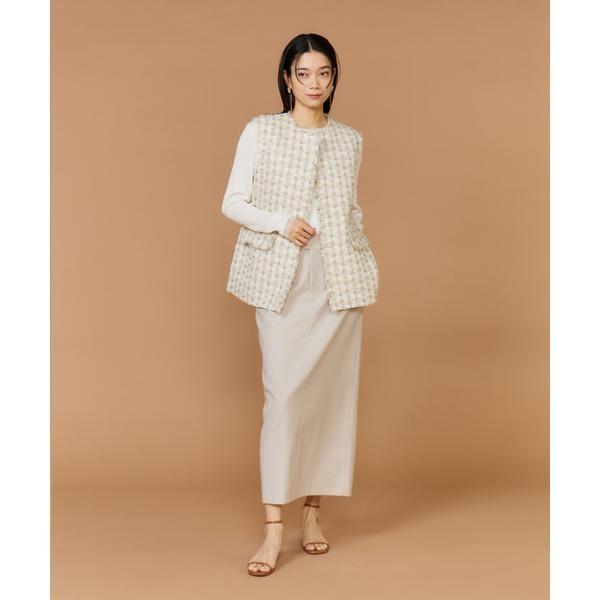 【美品】INDIVI ミックス ツイードジレ 大きいサイズ 13号 金ボタン 美品】INDIVI ミックス ツイードジレ 大きいサイズ 13号 金ボタン