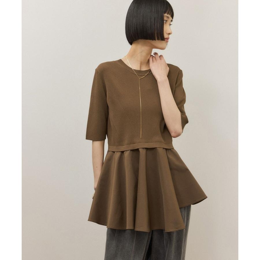 ●ADAM ET ROPE' ●ペプラムコンビハーフスリーブニット ADAM ET ROPE'（アダムエロペ） 【サステナブル】ペプラムコンビハーフ