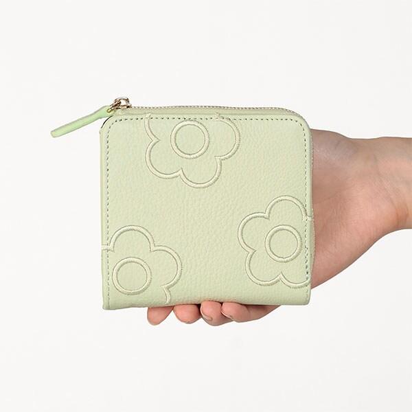 【新品】マリークワント エンブロデイジーラインウォレット 二つ折り財布 牛革 MARY QUANT（マリークヮント） エンブロデイジーライン ウォレット