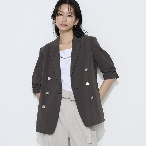 K.T KIYOKO TAKASE ダブルブレストジャケット　リネン　15号 K.T KIYOKO TAKASE（K.T キヨコ タカセ） リネン／トリアセテート