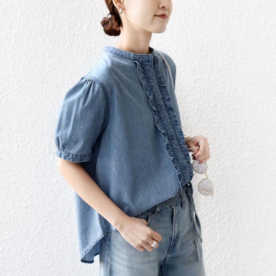 【WEB限定】〈手洗い可能〉ライト オンス フリル デニム 半袖 シャツの画像