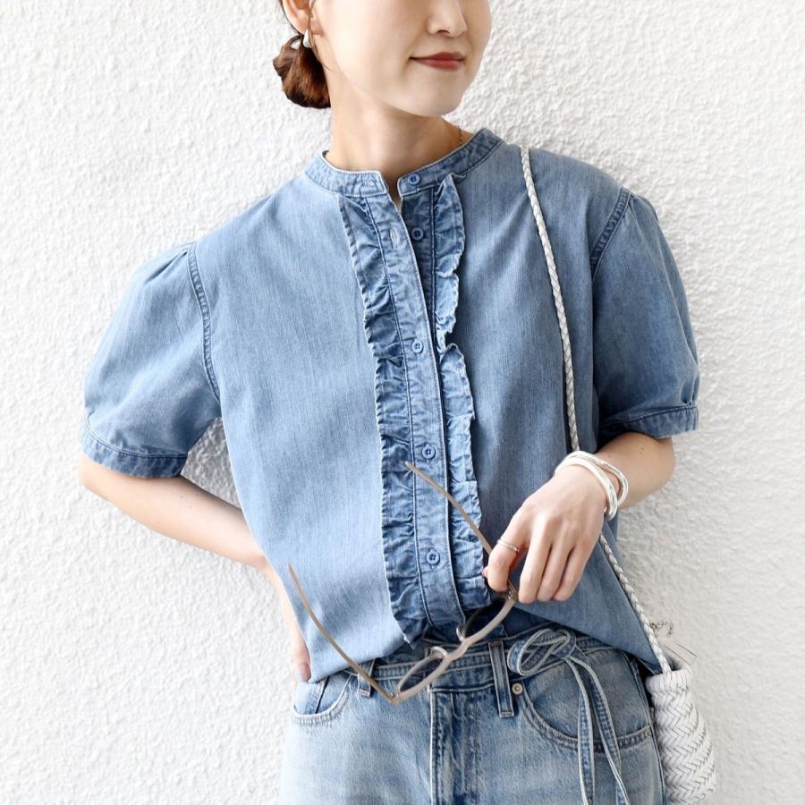 【WEB限定】〈手洗い可能〉ライト オンス フリル デニム 半袖 シャツの画像
